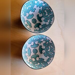 Antropology Gloriosa... Artistic Teal and White Ceramic Bowls